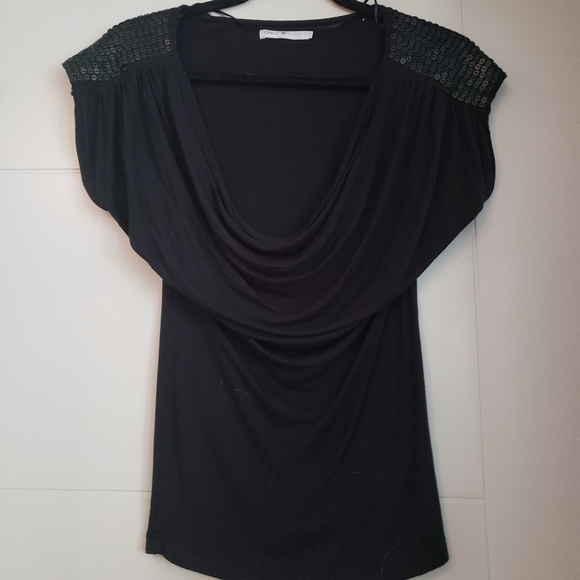 2/$12 OR 4/$20 Sequin Shoulder Draped Neck T-Shirt - Picture 1 of 4